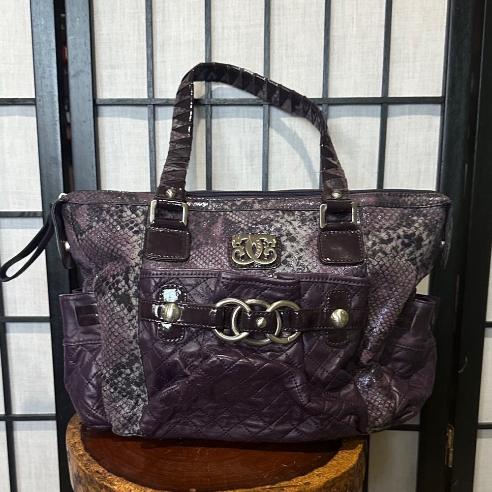 Sharif Purple and Silver Hardware Snakeskin Large Shoulder Bag EUC 15x11x4”